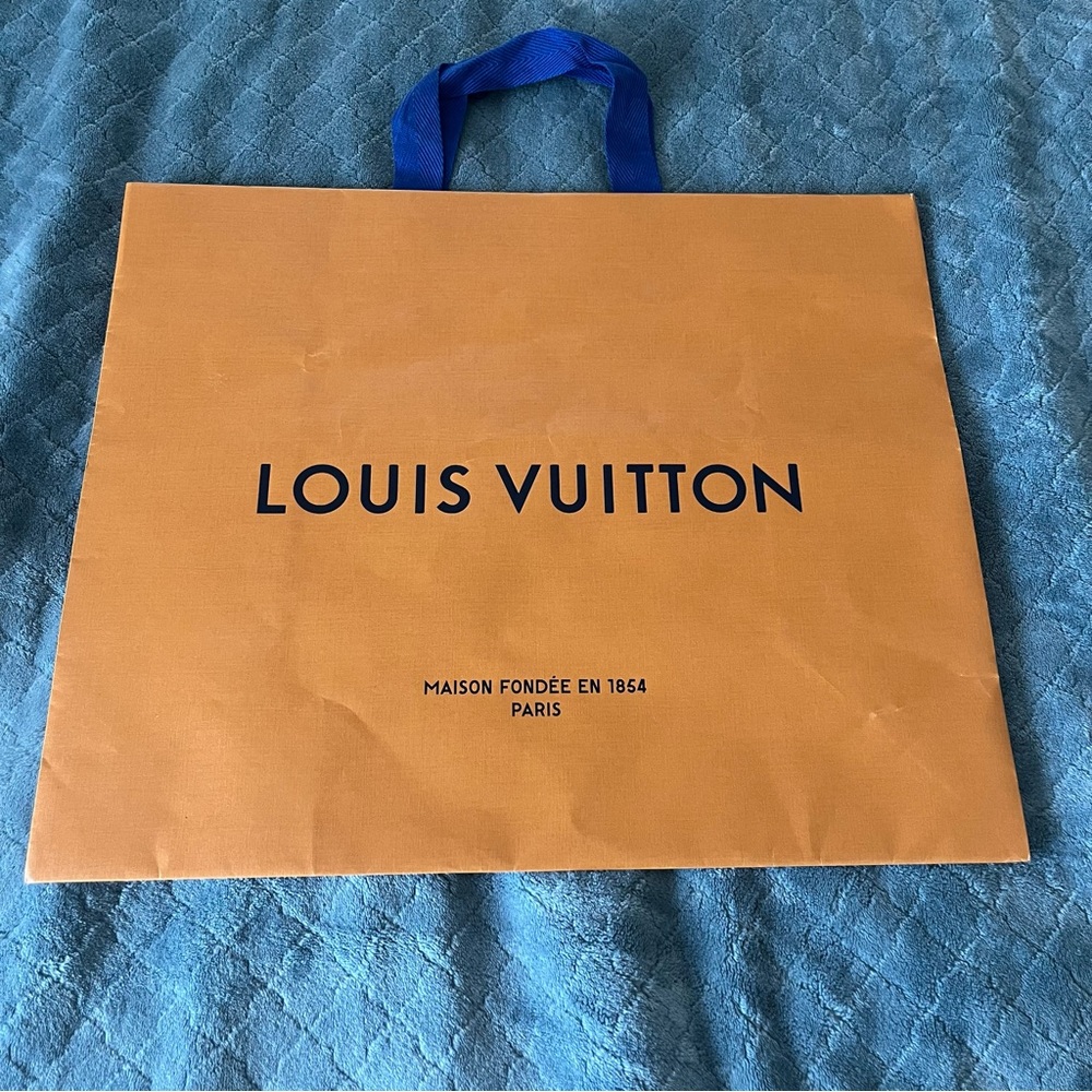 Louis Vuitton Orange Shopping Bag with Blue Handles